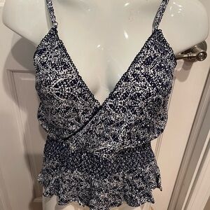 LA Made Women's Navy and White Spaghetti Strap Top